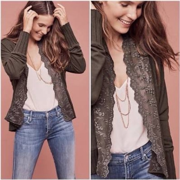 Anthropologie Tiny Olive Lace Cardigan - Picture 6 of 8